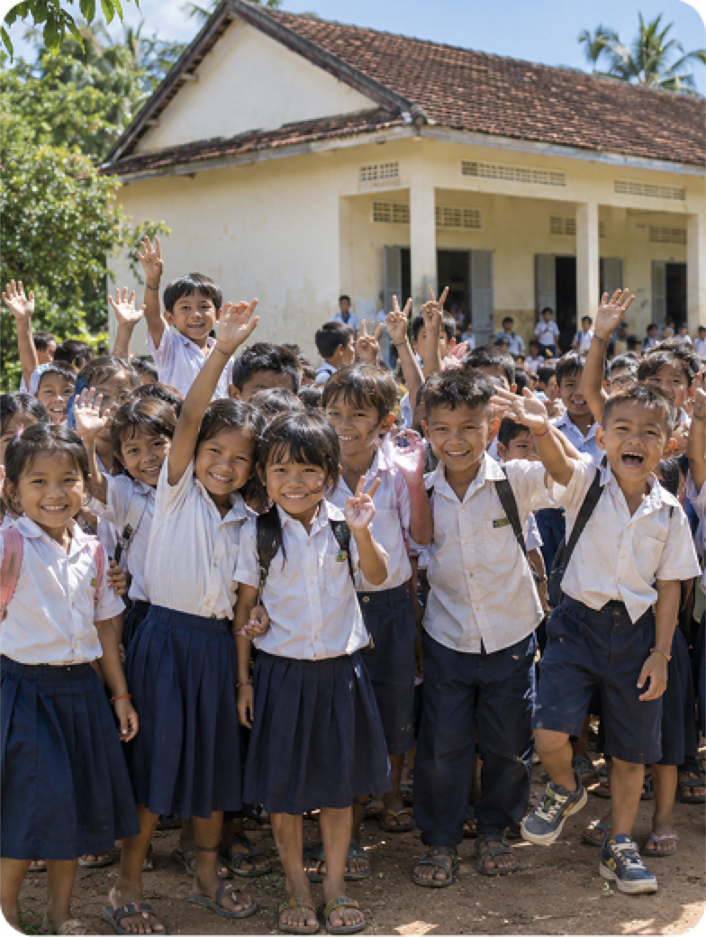 Cambodian school children supported by Sonavith Foundation